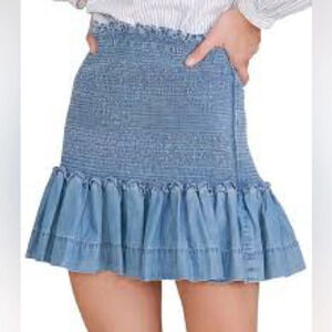 Veronica Beard Aloya Smocked Skirt in Blue - Size Small (Sample)